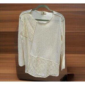 NEW Above & Beyond Tunic Top Long Sleeve Waffle Knit & Lace Cream - Plus Size 2X